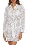 BECCA LONG SLEEVE SHEER LACE COVER-UP SHIRTDRESS