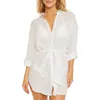Becca Long Sleeve Tie Waist Cotton Shirtdress In White