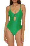Becca Luxe Metallic One-piece Swimsuit In Emerald