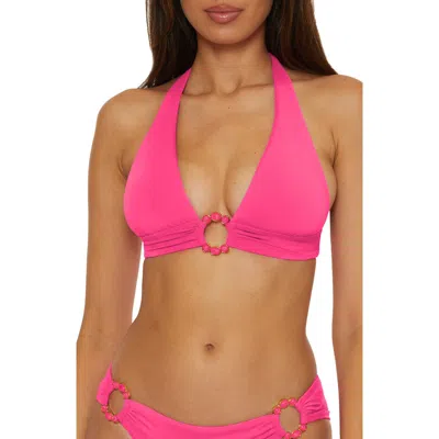 Becca Marble Canyon Ring Halter Bikini Top In Pink