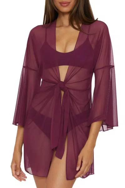 Becca Mesh Tunic Casual Sheer Beach Cover Ups In Aubergine In Purple