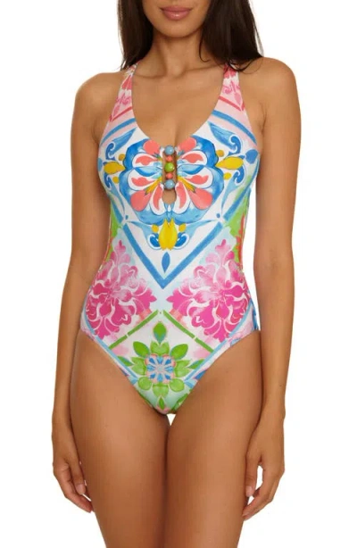 Becca Mijas Beaded Cutout One-piece Swimsuit In Multi