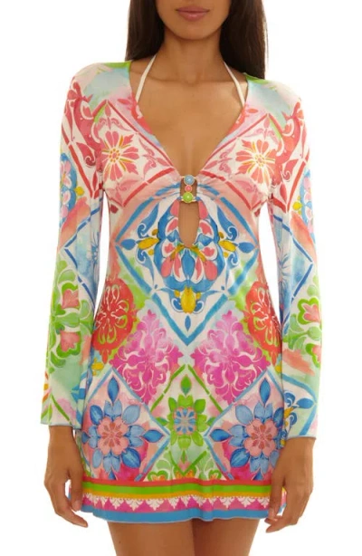 Becca Mijas Long Sleeve Knit Cover-up Tunic In Multi