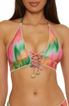 Becca Mirage Halter Bikini Top In Pink Multi