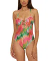 Becca Mirage Kylam Bandeau One Piece Swimsuit Womens Multi Floral Buu409 In Multi