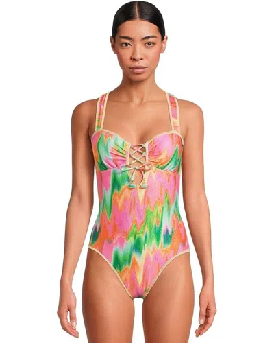 BECCA BECCA MIRAGE KYLAM SWIMSUIT WOMEN'S MULTI TIE-DYE BANDEAU ONE PIECE BUU588