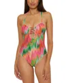 Becca Mirage Kylam Swimsuit Womens Multicolor Tie-dye Bandeau One Piece Nwo144 In Green
