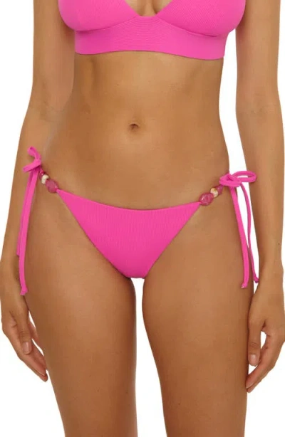 Becca Modern Edge Beaded Side Tie Bikini Bottoms In Pink