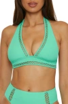 Becca Womens Modern Edge Bikini Top High Waist Bottoms In Aqua Sea
