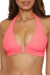 Becca Modern Edge Halter Bikini Top In Coral Reef In Pink