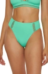 Becca Modern Edge High Waist Bikini Bottoms In Aqua Sea
