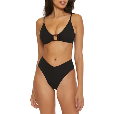 Becca Womens Modern Edge Convertible Bikini Modern Edge High Waist Ribbed Bikini Bottoms In Black