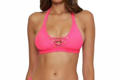 Becca Modern Edge Lace Up Halter Bikini Top In Pink Glo