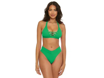 Becca Modern Edge Lace Up Halter Women's Swimwear Verde: Md In Green