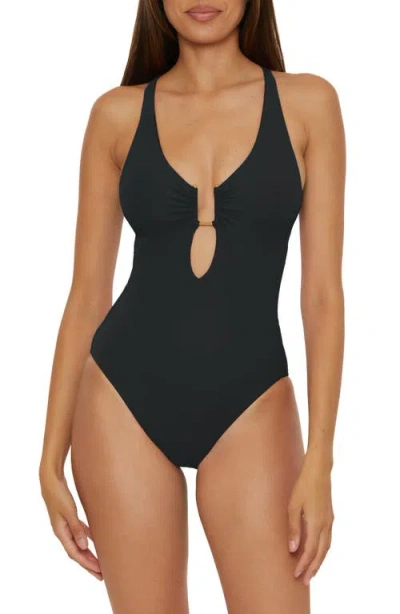 Becca Modern Edge Rib One-piece Swimsuit In Black