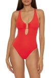 Becca Modern Edge Rib One-piece Swimsuit In Fire