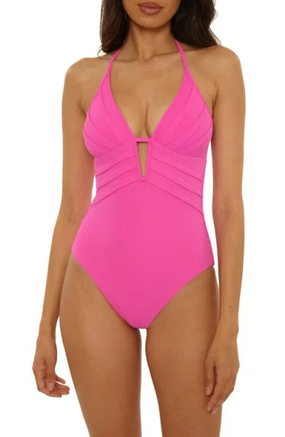 Becca Modern Edge Rib One-piece Swimsuit In Pink