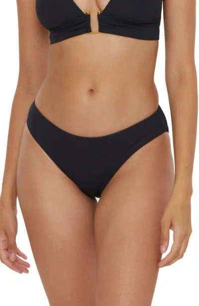 Becca Modern Edge Ribbed Hipster Bikini Bottoms In Black
