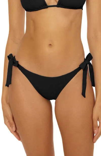Becca Modern Edge Tie Side Rib Bikini Bottoms In Black