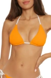 Becca Modern Reversible Rib Triangle Bikini Top In Orange Burst