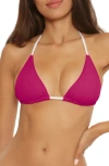 Becca Modern Reversible Rib Triangle Bikini Top In Pomagrante