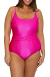 Becca Monte Carlo Belted Rib One-piece Swimsuit In Azalea