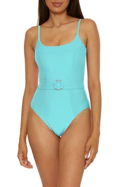 Becca Monte Carlo Belted Rib One-piece Swimsuit In Blue