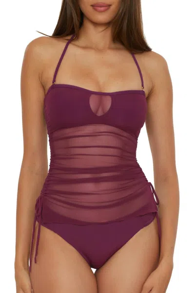 Becca Muse Bandeau Tankini Swimsuit In Aubergine In Black