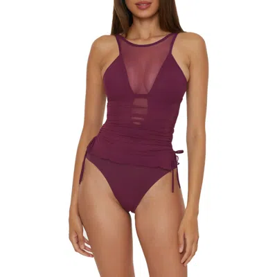 Becca Muse Cinched Mesh One-piece Swimsuit In Aubergine