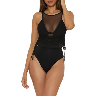 Becca Muse Cinched Mesh One-piece Swimsuit In Black