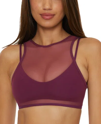Becca Muse Layered Bralette Top Swimwear Womens Aubergine Mesh Buu676 In Purple