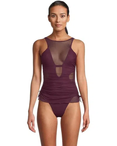 Becca Muse Macie Swimsuits Women Aubergine Stretch Sheer One Piece Gbo1897 In Purple