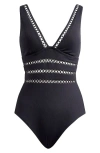 Becca Open Knit Inset One-piece Swimsuit In Black