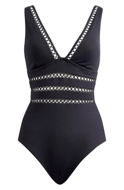 Becca Open Knit Inset One-piece Swimsuit In Black