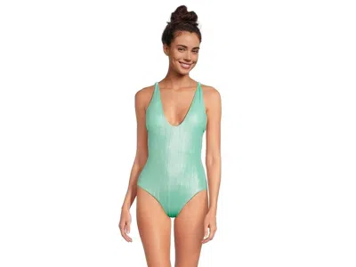 BECCA BECCA ORAGAMI SWIMSUITS WOMENS AQUA SEA TEXTURED KNOTTED ONE PIECE RED341
