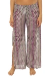 Becca Paradise Open Knit Cover-up Pants In Olive/purple Multi