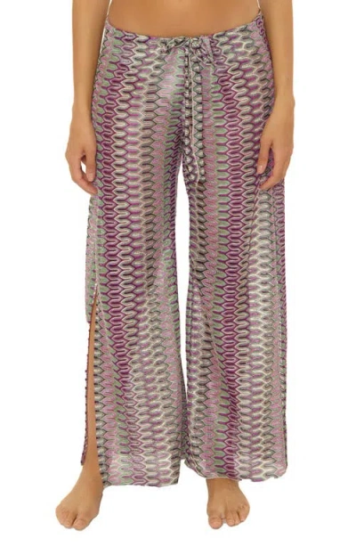 Becca Paradise Open Knit Cover-up Pants In Olive/purple Multi