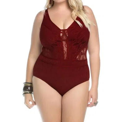 Becca Play Sheer Cut Out One Piece Swimsuit - Plus In Bed Henna In Burgundy