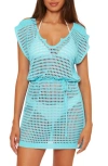 Becca Playa Open Stitch Cover-up Minidress In Blue