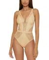 Becca Polished Crochet Plunge One Piece Women Gold Stretch Swimsuits Red57 In Gold