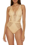 Becca Polished One-piece Plunge Swimsuit In Gold In Gold
