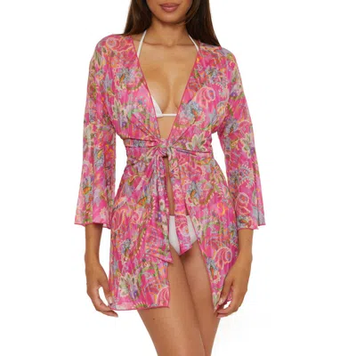 Becca Polynesia Paisley Mesh Cover-up Tunic In Pink Multi