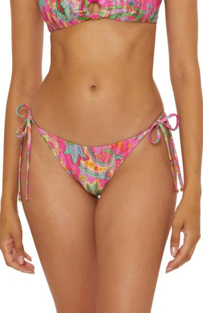 Becca Polynesia Side Tie Bikini Bottoms In Pink Multi
