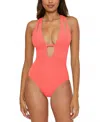 Becca Pucker Up Tear Drop One Piece Swimsuit In Pink In Red