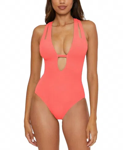 Becca Pucker Up Tear Drop One Piece Swimsuit In Pink In Red