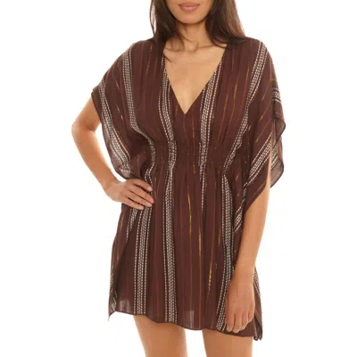 Becca Radiance Metallic Stripe Cover-up Tunic In Brown