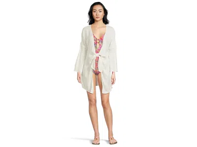 Becca Radiance Plunge Tie Front Tunic Cover-up In White