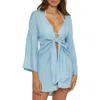 Becca Radiance V-neck Long Sleeve Cover-up Tunic In Ice Blue