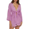 Becca Radiance V-neck Long Sleeve Cover-up Tunic In Malva
