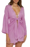 Becca Radiance V-neck Long Sleeve Cover-up Tunic In Malva